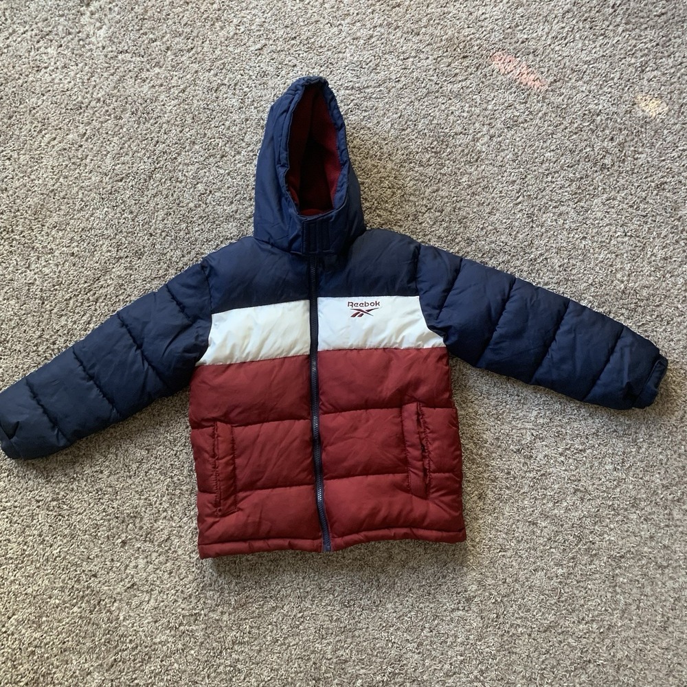 Reebok Puffer Coat Boys Size Small (8)  Zip Red Blue